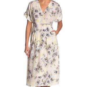 EQUIPMENT Sz6 TAVINE SILK KIMONO SLEEVES WRAP MIDI DRESS PRINT ECRU NWT$450